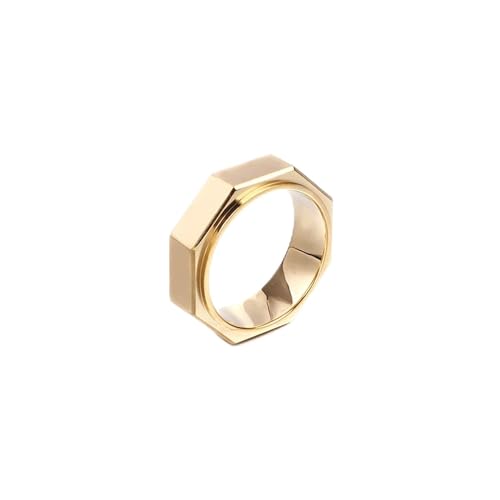 Bague acier inoxydable homme 8mm géométrique anneau fantaisie or 60