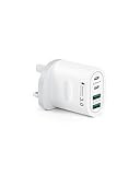USB C Plug Fast Charge, 60W 4-Port Multi USB Plug UK Dual Port PD Power Adapter (5V/3A, 9V/3A, 12V/2.5A)+QC Mains Wall Charger, Type C Fast Charging for iPhone 16/15/14/13/12 Pro Max, Samsung, iPad