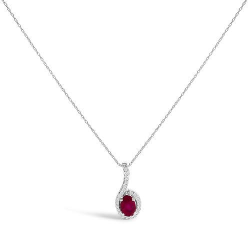 10K White Gold Red Ruby and Diamond Accent Teardrop Pendant Necklace - 18" Inches