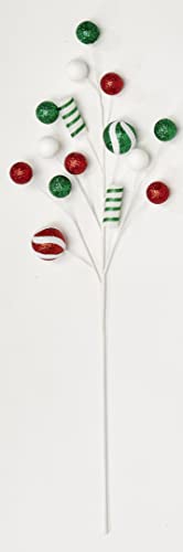 Worth Imports 27" Glittered Ball & Candy Christmas, Green, Set of 3 Pick