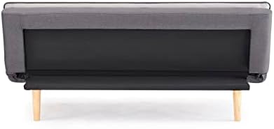 Home Detail 3 Seater Sofa Bed Fabric Grey Contrast Fabric Pillow Topper Wooden Legs