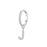 Lirzxin Pendientes colgantes para mujer, aro redondo de platino con moissanita con letra, aretes colgantes para mujer, esposa, madre, hija, oro blanco, Platino, Moissanita