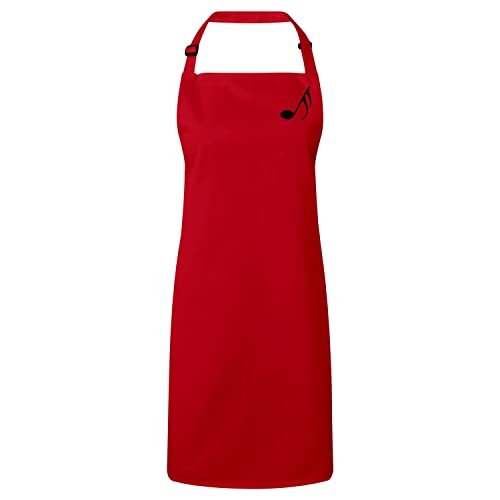 Tablier de cuisine rouge Solfège avec motif notes de musique premium et double attache croisée