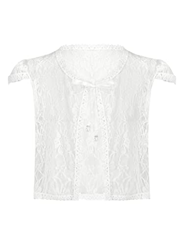 Girls Toddler Ruffle Sleeve Bolero Cardigan Shrug Lace Flower Shrug Short Cardigan Wedding Party Dress Cover Up White 2-3 Years