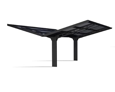 Palram - Canopia Sydney 19 Ft. x 19 Ft. Wave Double Wing Style Carport Aluminum Metal Frame and Polycarbonate Panels Car Port for Outdoor Driveway Car, Truck, RV, Trailer, Boat Storage (Black & Gray)