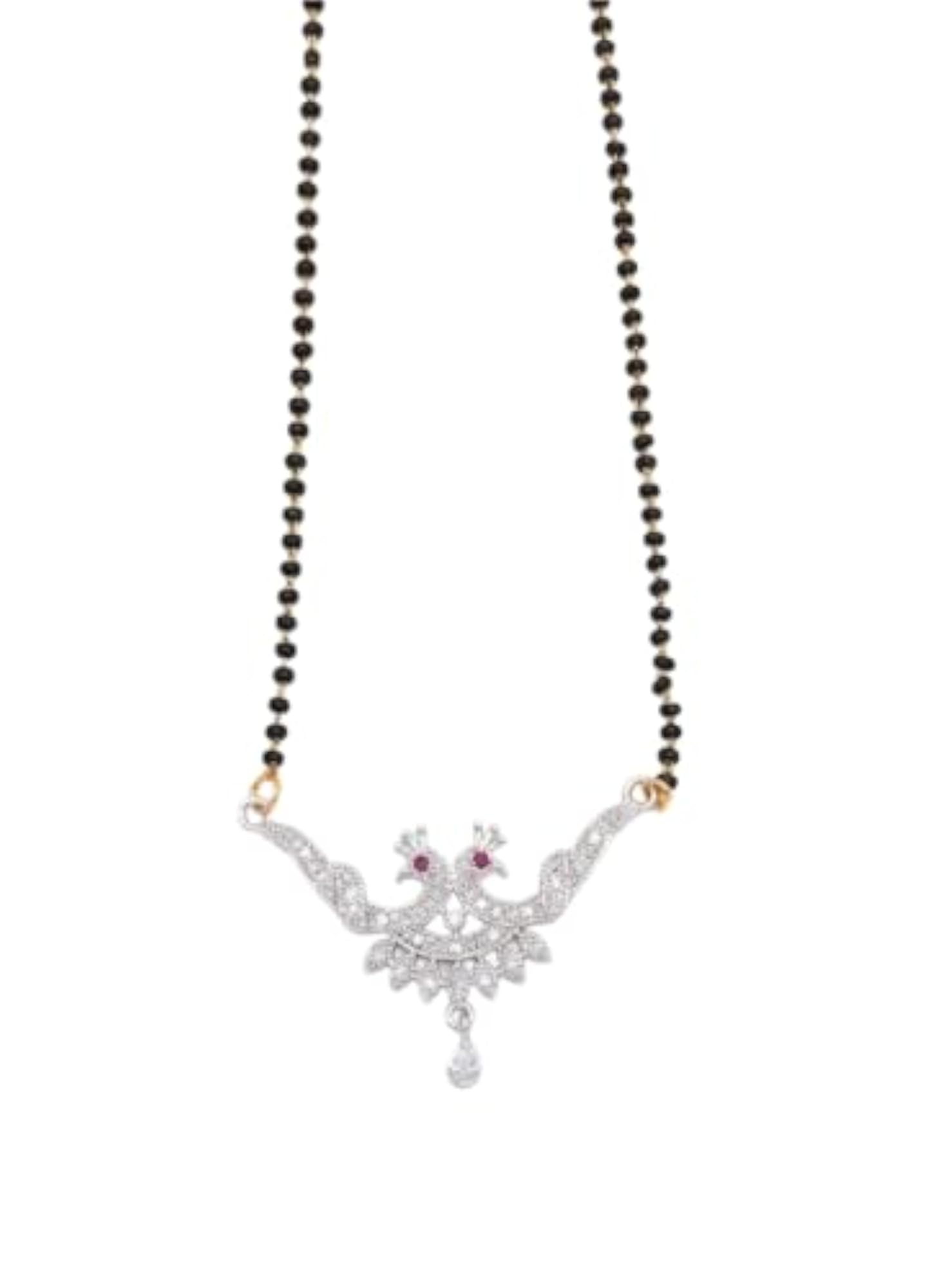 Double Peacock Silver-Plated Mangalsutra with Elegant Pendant