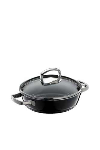 WMF W0518395290 Double-Handed Pot, 9.4 inches (24 cm), Compatible with Gas Fire, Anhydrous Cooking, Mineral Material Born from Natural Ore, Fusion Tech Mineral Roaster BL (Black)
