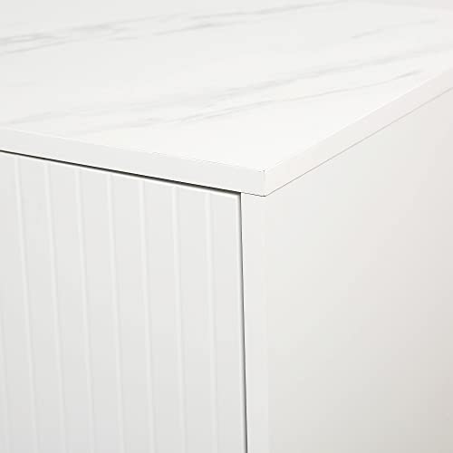 Knocbel Modern 4-Door Entryway Console Table With Adjustable Shelves And Faux Marble Top, Entry Hallway Foyer Buffet Sideboard Coffee Bar Cabinet With Metal Legs & Handles (White) #TOP5