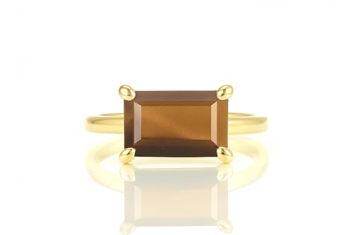 Bague oeil de tigre marron femme solitaire cristal fait main