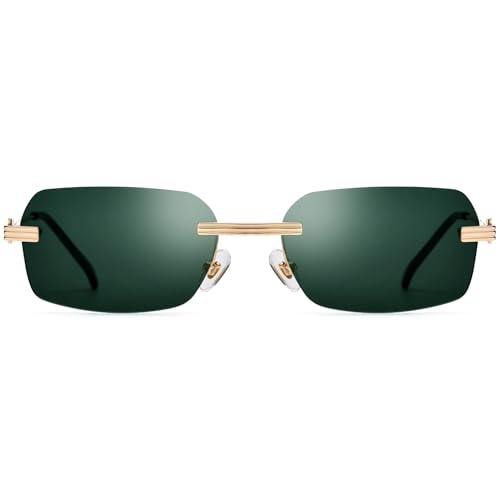 Image of HEPIDEM Rimless Rectangle Zircon Diamonds UV400 Square Sunglasses for Men with Nylon Lens