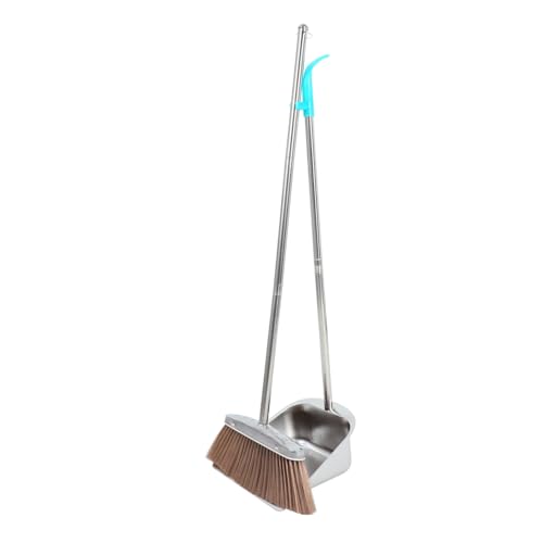 Mobestech Besen und Kehrblech Set mit Langem Griff Rostfreier Edelstahl Extra Dickes Kehrblech Weiche Borsten Langlebig für Haushalt Büro und Vielseitige Reinigung
