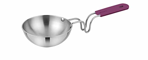 Image of Prabha Tadka Pan Stainless Steel 14.5cm Tadka Pan 500ml Capacity | Small Tadka Pans Induction Base | Kitchen TadkaPan with Wooden Handle |Chowka Pan Cooking, Frying Dal /Spices Heavy Gauge Unbreakable
