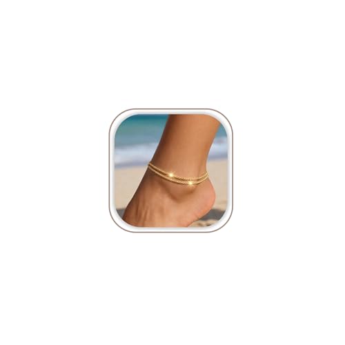 Image of Freekiss Sterling Silver Ankle Bracelets for Women: Dainty Layered Waterproof Anklet for Women Adjustable Womens Anklet Set Stackable Figaro Beaded Cuban Link Anklets Beach Jewelry for Women