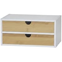 CONFORTIME | Cajonera de Escritorio 2 Cajones de Bambú Blanca