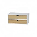 CONFORTIME | Cajonera de Escritorio 2 Cajones de Bambú Blanca 30,8x19,7x15,1 cm, Organizador de Maquillaje y de Cajones para Tocador, Cajonera Estrecha Auxiliar para Oficina y Hogar