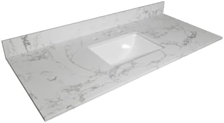 43x22 bathroom stone vanity top engineered stone carrara white marble color with rectangle undermount ceramic sink and 3 faucet hole with back splash