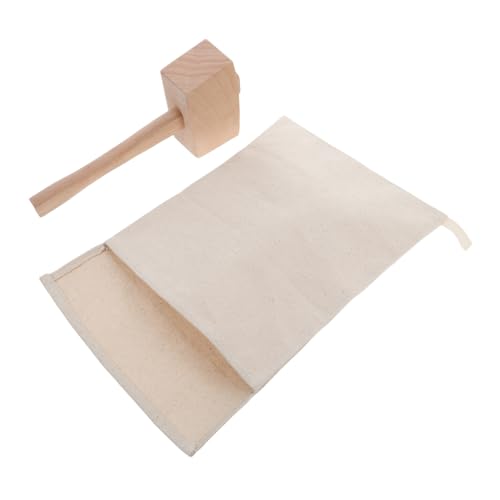 CATIEBYE Efficient Cocktail Ice Crushing 2 Pack Canvas Bag Wooden Mallet Tool for Bars