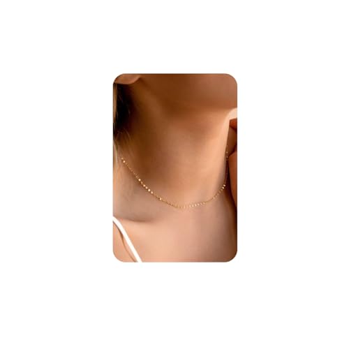 Gold Chain Necklace for Women Trendy - 925 Sterling Silver Clasp Dainty Choker Necklace 14K Gold Plated Thin Simple Lip Chain Necklace Non Tarnish Waterproof Minimalist Gold Jewelry for Women 14 inch