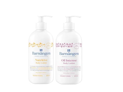 Barnängen Body Lotion Nutritive, 400 ml, mit Cold Cream & Barnängen Body Lotion Oil Intense, 400 ml, für trocken bis sehr trockene Haut, Vegane Formel, Dermatologisch getestet