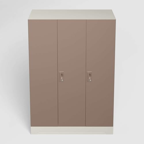 Image of Interio by Godrej Almirah Slimline 3-Door Steel Almirah, Cupboard for Clothes (Alpine White and Portabella Matte), 1-Year Warranty, 7 Shelves, 1 Locker