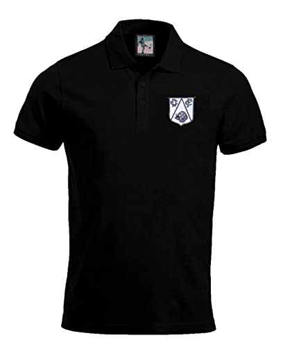 Derby 1950s Retro Football Polo Embroidered Logo Black