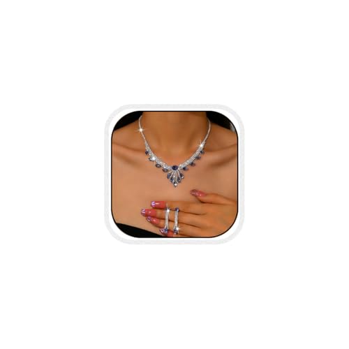 Gkaopi Cristal Bijoux de Mariée Ensemble Larmes Strass Collier et Pendantes Boucles d'oreilles Parure de Mariage Demoiselle d'honneur Bijoux Ensemble Bal de...