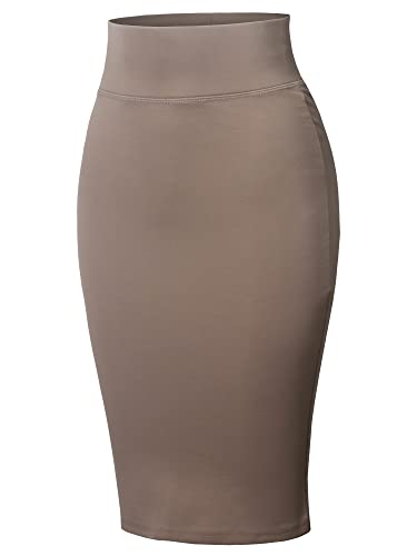 Made by Emma Women's High Waist Basic Pencil Stretch Span Midi Length Slit Back Skirt