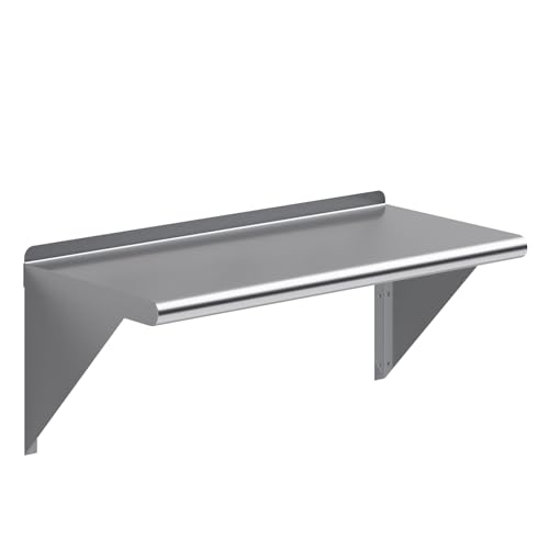 Image of AmGood 14 in. x 30 in. Stainless Steel Wall Shelf | NSF | Metal Shelving | Garage, Laundry, Storage, Utility Room | Restaurant, Commercial Kitchen