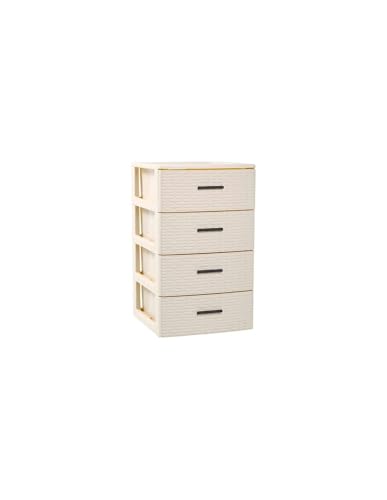 JARDIN202 - Cajonera de ordenación RATTAN de plástico | Efecto mimbre | Torre de almacenaje multiusos | 4 cajones (Beige)