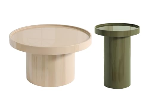 Vente unique Conjunto de 2 mesas de Centro de MDF   Beige y Verde Caqui Lacado   SYBEVA