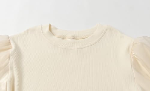 Image of LittleSpring Girls Puff Long Sleeve Shirt with Sheer Mesh Sleeve