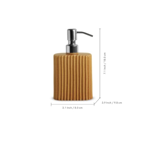 Image of ExclusiveLane 'Amber Flute' Ceramic Bathroom Accessories Set of 3 (Ceramic Liquid Soap Dispenser Set for Wash Basin, Paste & Toothbrush Holder, Soap Tray) |Hand-Carved |Bathroom Organiser Set