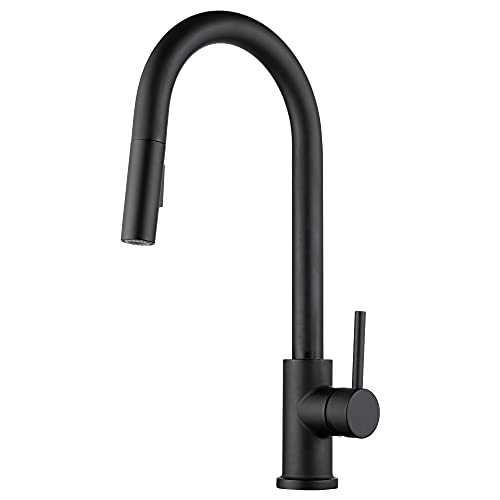 Image of Dura Faucet DF-NMK540-MB RV Touch Sensor Kitchen Faucet (Matte Black) | Pull-down sprayer toggles between aerated and spray streams and locks back in place; powered by four AA batteries.