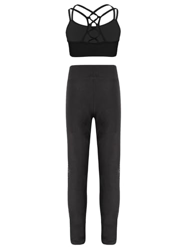 Kid Girls Dance Outfits Dancewear 2 Piece Crop Top and Shiny Leggings Set Gymnastics Tracksuit2