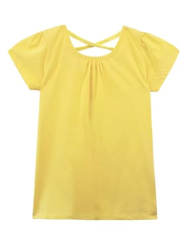 Image of Noomelfish Girls Criss Cross Back T-Shirts Short Puff Sleeve Tee Tops (5-12 Years)