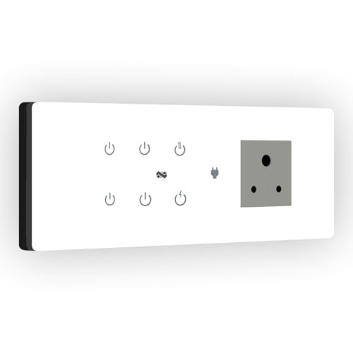Image of IOTICS Smart Wifi Switch Board: 6 x Switch & 1 x Smart Plug Module. Touch Control, Remote, App Control. Voice Control with Alexa & Assistant. Smart Touch Switch For Home Automation (White)