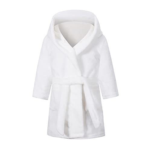 NautySaurs Peignoir unisexe en flanelle douce pour enfants de 1 à 12 ans, Blanc uni., 7-9 ans Cover
