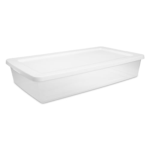 41 Quart Storage Box, Clear Plastic Storage Bin with Snap-on Lid, White - Shatterproof, Airtight, Stackable for Pantry, Closet & Home Organization