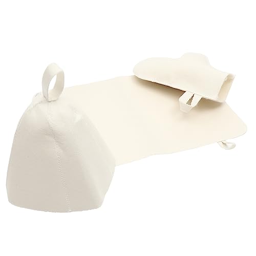Hemoton 1Set Sauna Cap Sauna Mitten Sauna Felt Pad Comfortable Breathable Hair Cover for Men Women for Bathing Steaming Moisture Absorbing Design White