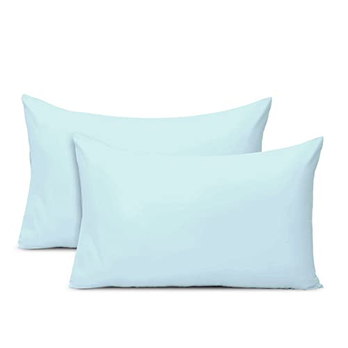 Cotton Baby Blue Housewife Percale Pillowcases 2 Pack 48x74, 100% Long Staple Combed Cotton Pillow Cover