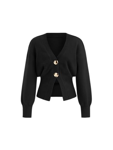 CIDER Cardigan Sweater for Women Knitted Long Sleeve V Neck Trendy Open Front Sweaters with Gold Buttons