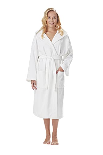 Arus Women's Hooded Classic Bathrobe Turkish Cotton Robe, Large-X-Large, White #TOP2