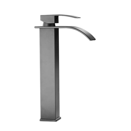 Robinet mitigeur de lavabo haut cascade eau chaude froide en acier inoxydable gris monotrou