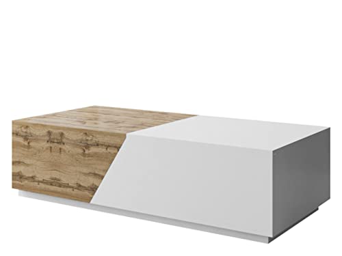 Table basse extensible avec récipient Nesezi, table basse élégante, table basse, table basse, table à thé, table de salon, table basse, table d'appoint (cotan/blanc) Cover