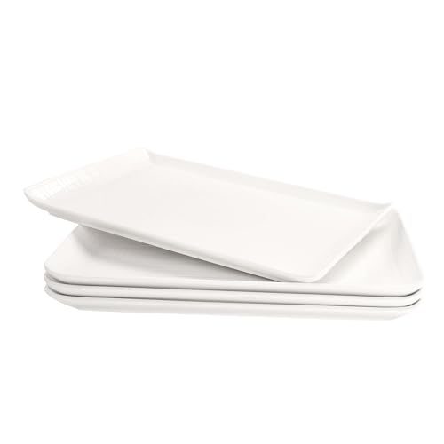 jinsongdafa Ceramic Serving Platters, dinner plates, Rectangular White Serving Trays for Entertaining, Excellent as Trays for Serving Food, Fruit, Appetizers in The party 10 Inch Set of 4