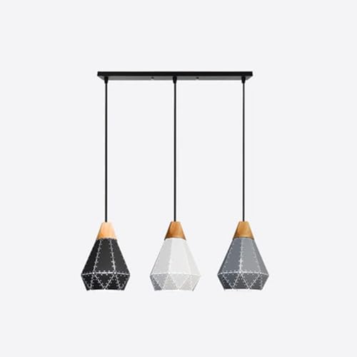 Luminaire suspendu réglable à 3 lampes colorées en bois et métal pour un éclairage de cuisine modulable