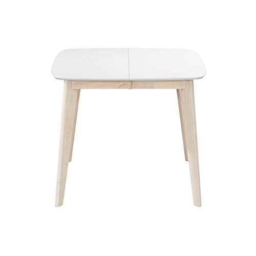Miliboo Table à Manger Extensible scandinave carrée Blanche et Bois L90-130 cm Leena