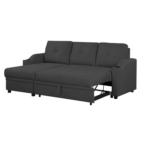 Image of Casaliving Ravonna LHS 4 Seater L Shape Corner Sofa Cum Bed for Living Room (Black Fabric) Premium Fabric Sofa