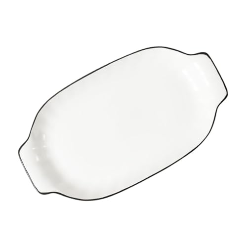 BAZEITFLOW 黒線セラミック魚皿 両手付き耐熱ロースト皿 深型耐衝撃調理用プレート 野菜 果物盛り付け対応