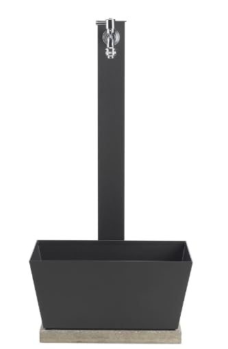 Fontana in metallo da giardino con capiente vaschetta rettangolare e base in cemento 40 x 40 cm, BEL-FER modello 42/QVR colore Antracite